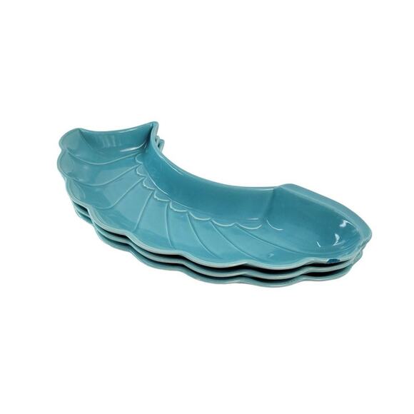 Vintage Set of 3 Ceramic Wing Trays Aqua Pottery Made in USA No 370 California - Picture 4 of 8